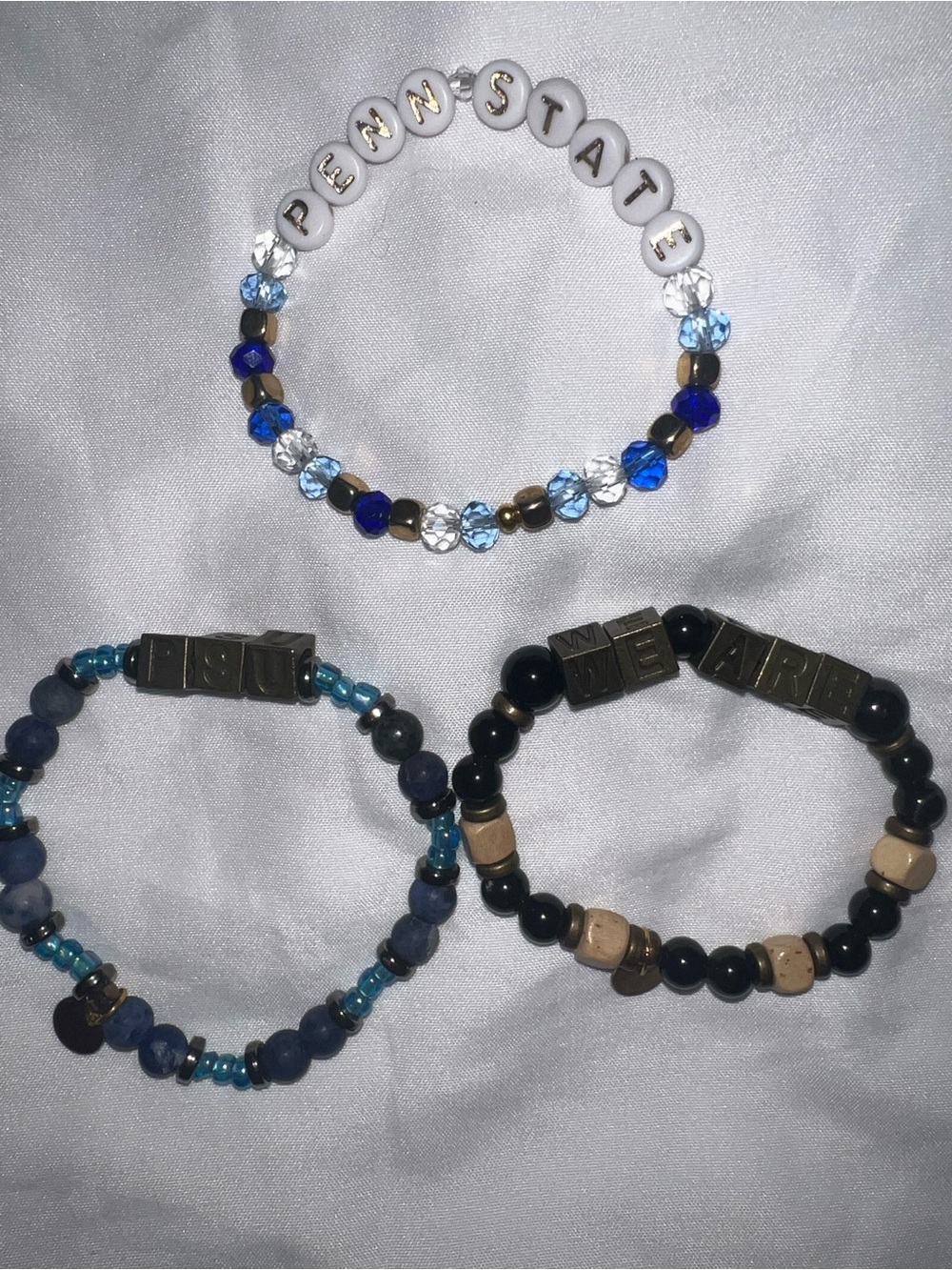 Penn State! We Are and PSU. Set of 3 Blue Beaded Bracelets